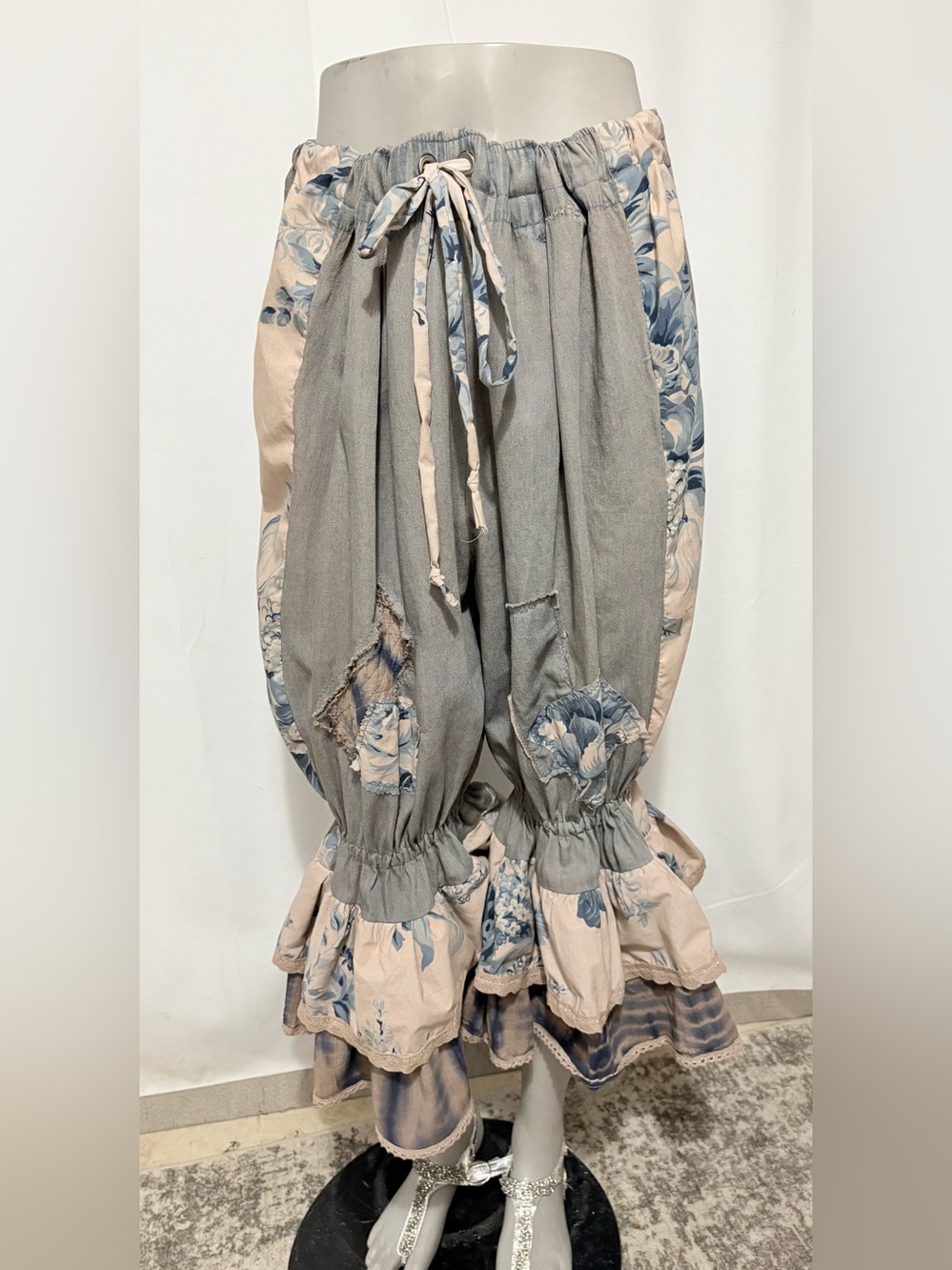 Lace Bloomers Tea Stained Pantaloons  One Size Cropped Wide Leg Patchy Rustic